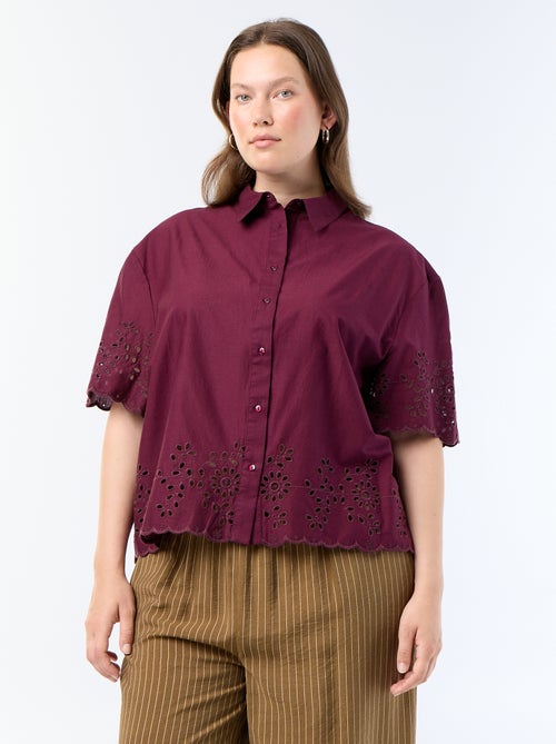 Blouse met korte mouwen en opengewerkte borduursels - Kiabi