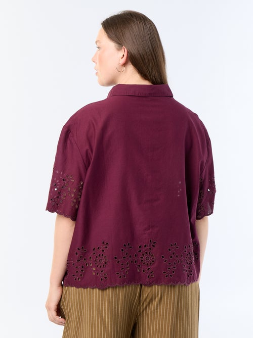 Blouse met korte mouwen en opengewerkte borduursels - Kiabi