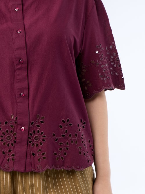 Blouse met korte mouwen en opengewerkte borduursels - Kiabi