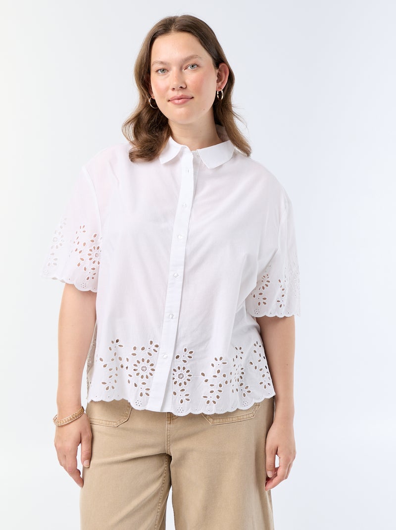 Blouse met korte mouwen en opengewerkte borduursels Wit - Kiabi