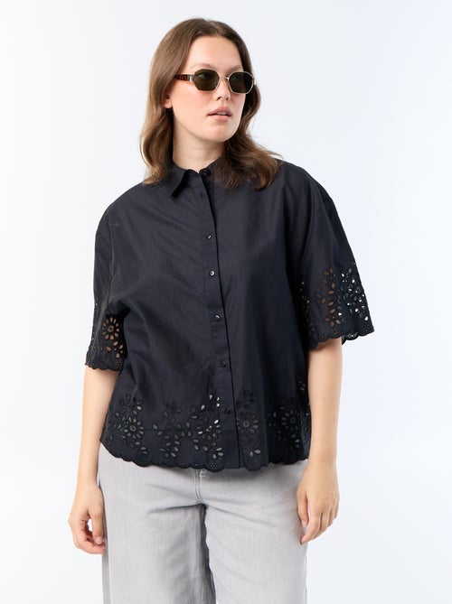 Blouse met korte mouwen en opengewerkte borduursels - Kiabi
