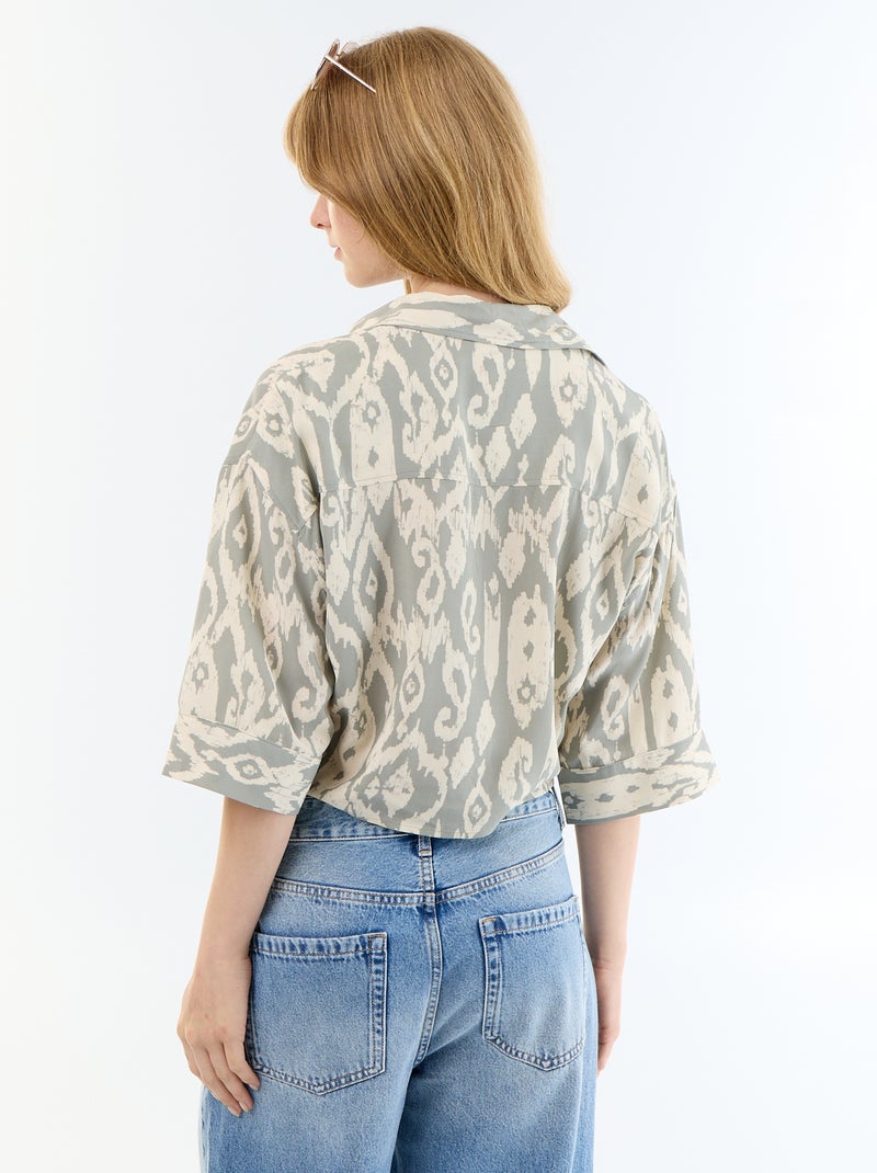 Blouse met korte mouwen en strikdetail aan de onderkant Groen - Kiabi