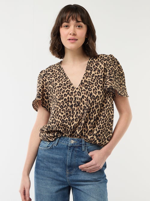 Blouse met korte mouwen en V-hals - Kiabi