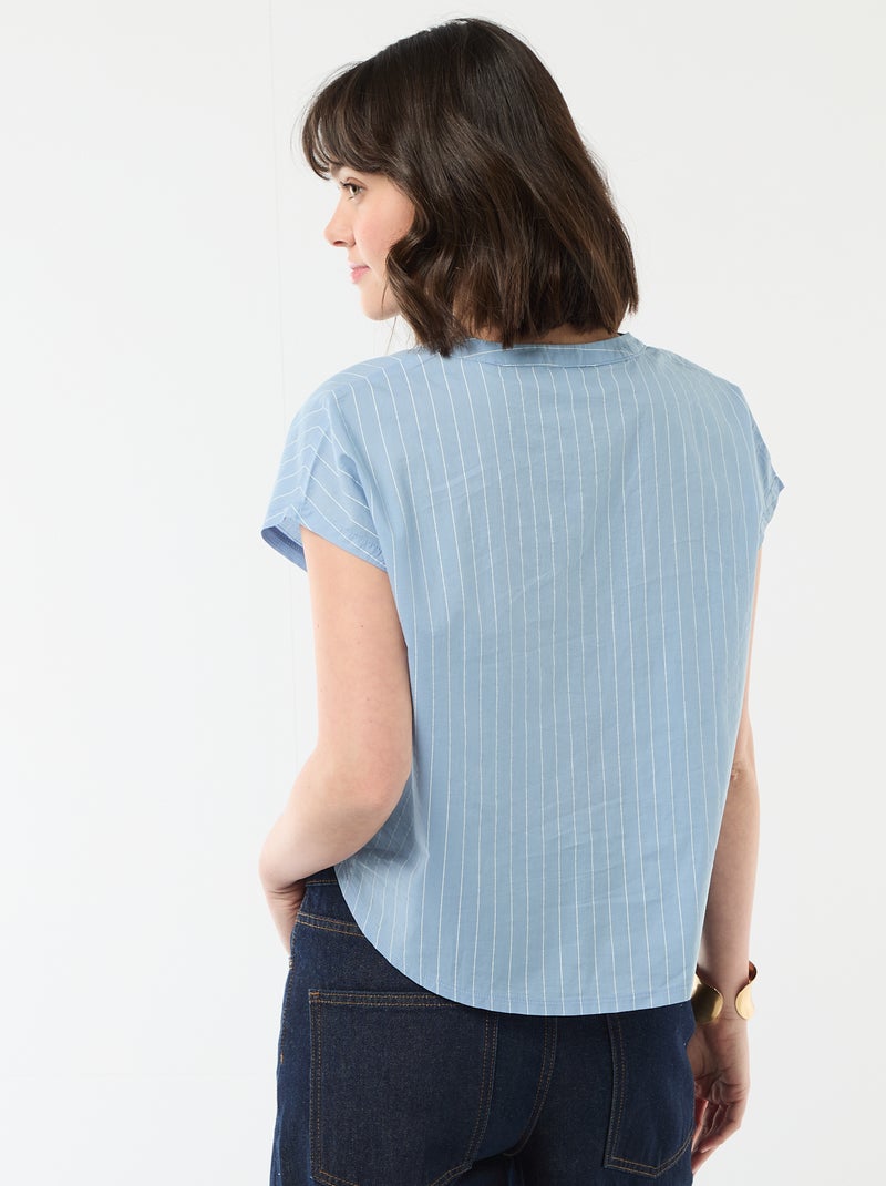 Blouse met korte mouwen en V-hals Blauw - Kiabi