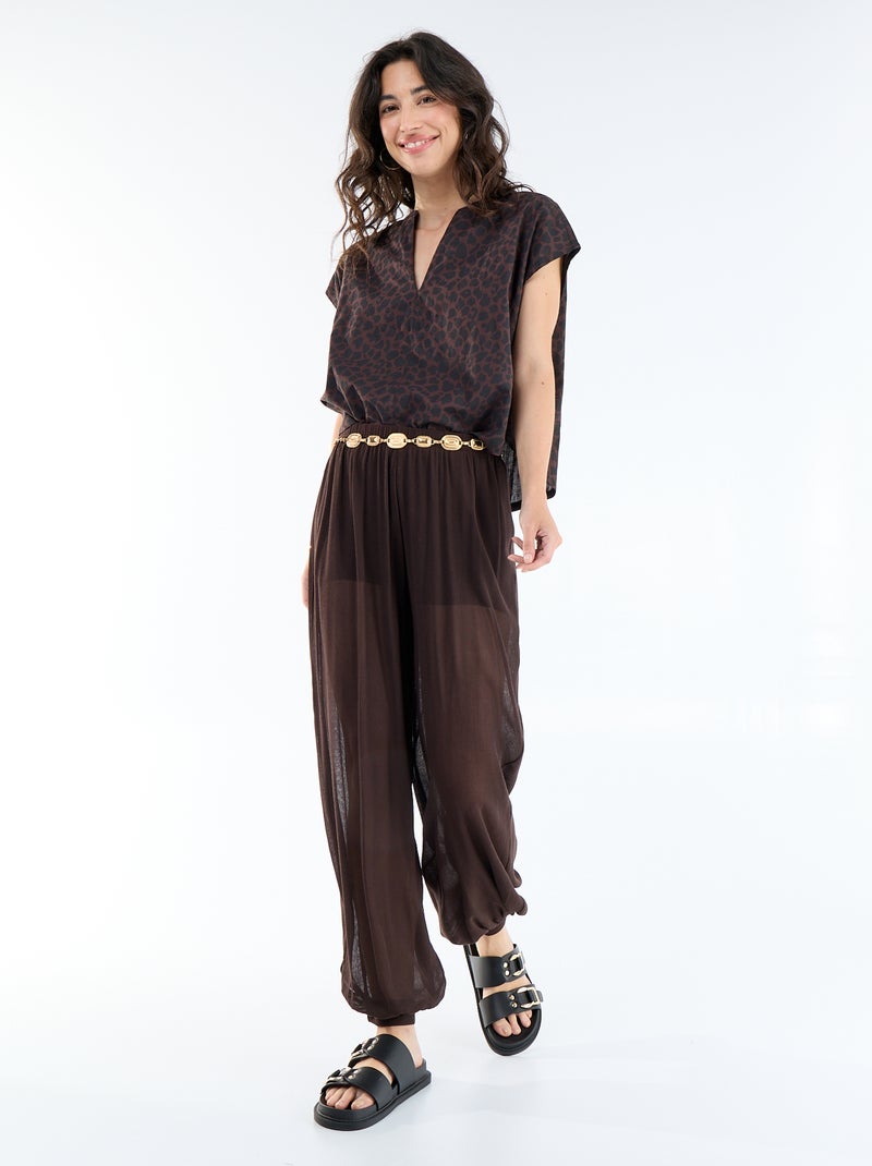 Blouse met korte mouwen en V-hals Bruin - Kiabi