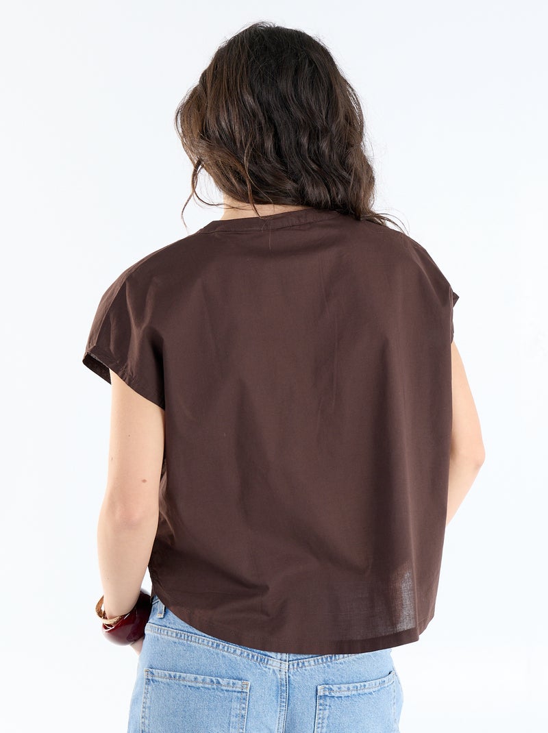 Blouse met korte mouwen en V-hals Bruin - Kiabi