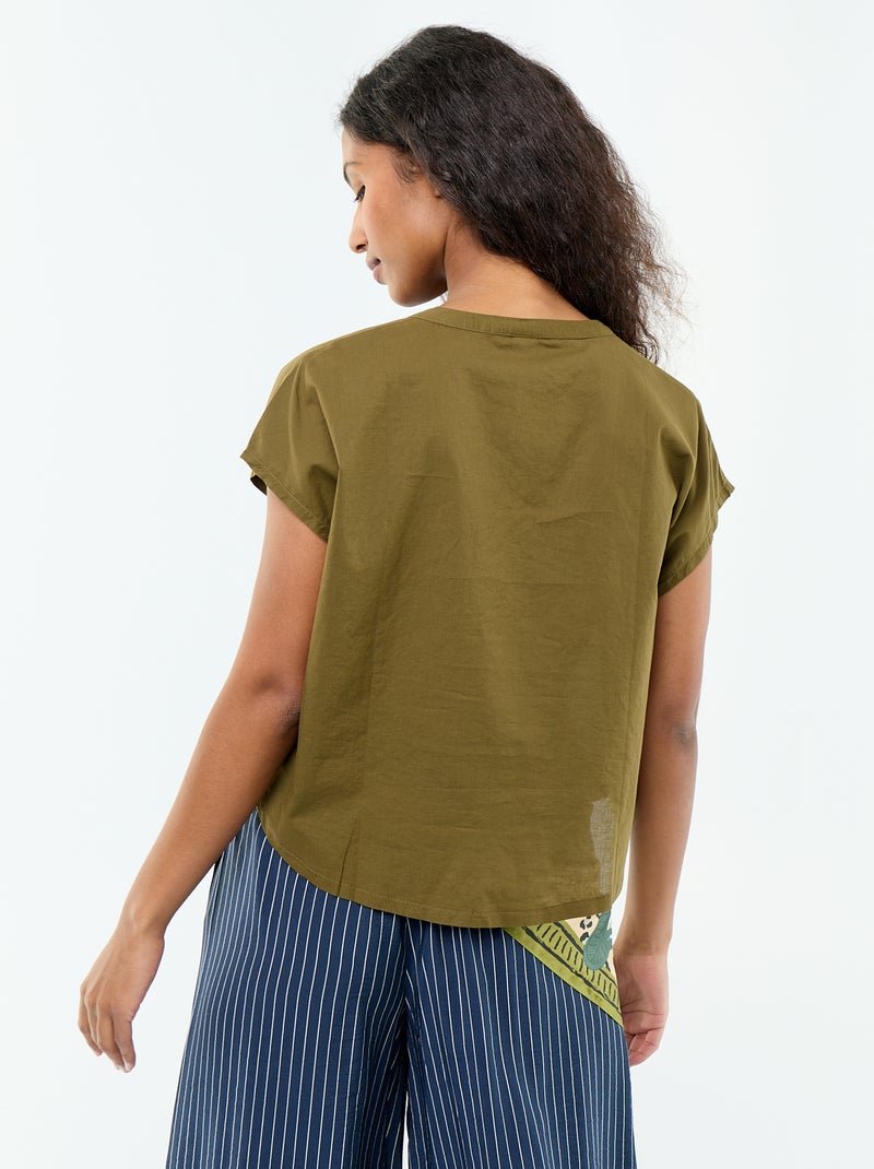Blouse met korte mouwen en V-hals Groen - Kiabi