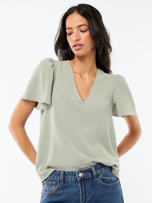 Blouse met korte mouwen en V-hals - Kiabi