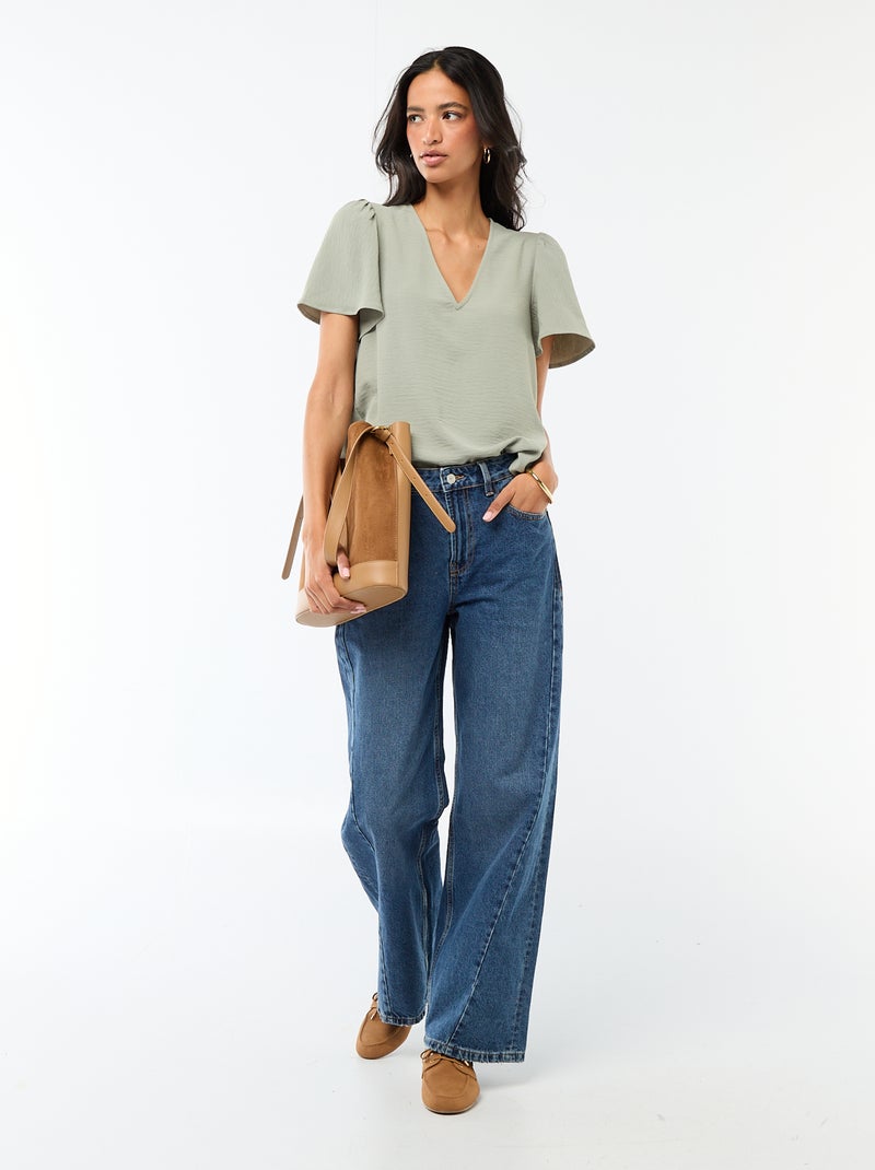 Blouse met korte mouwen en V-hals Groen - Kiabi