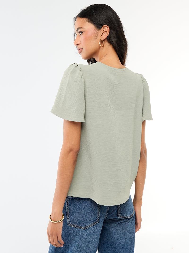 Blouse met korte mouwen en V-hals Groen - Kiabi