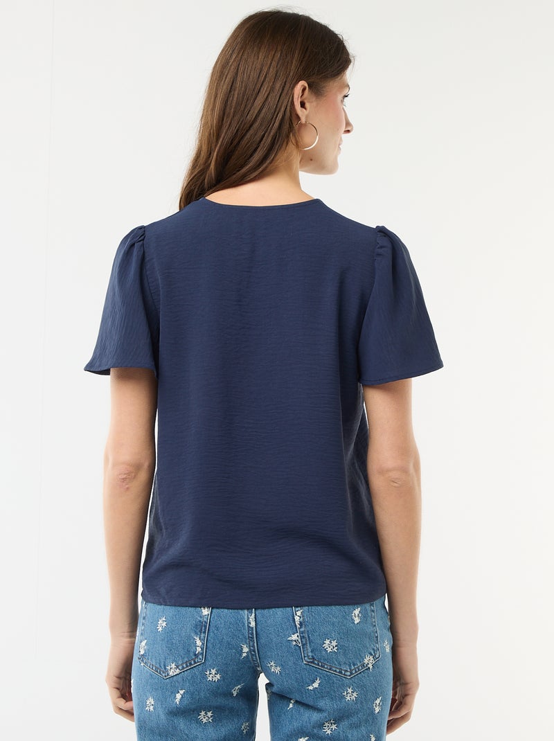 Blouse met korte mouwen en V-hals Marineblauw - Kiabi