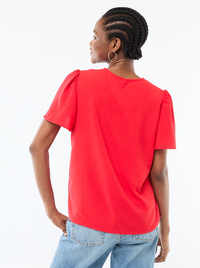 Blouse met korte mouwen en V-hals Rood - Kiabi