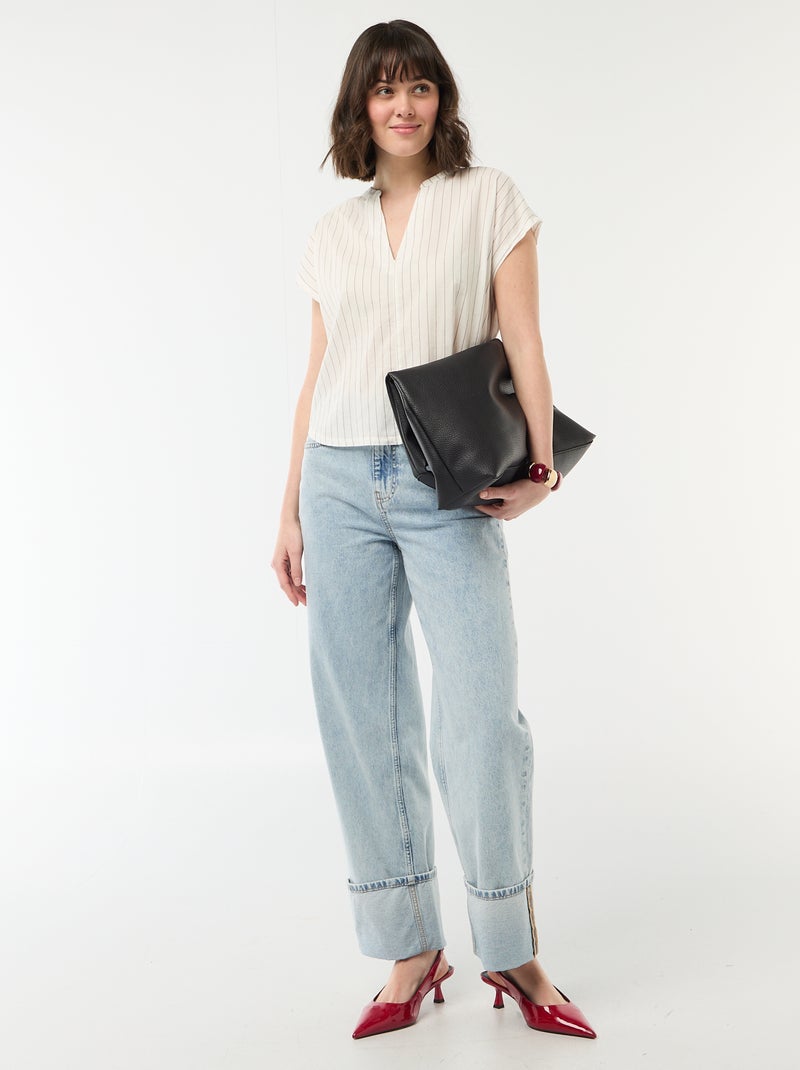 Blouse met korte mouwen en V-hals Wit - Kiabi