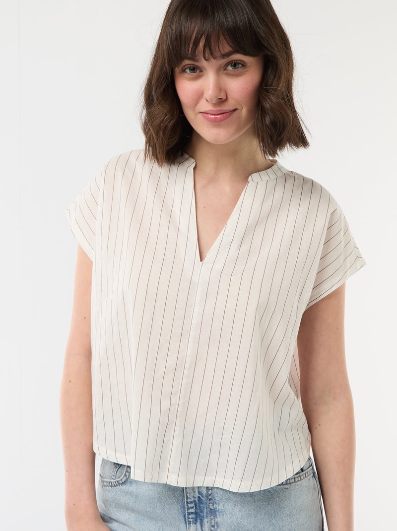 Blouse met korte mouwen en V-hals Wit - Kiabi