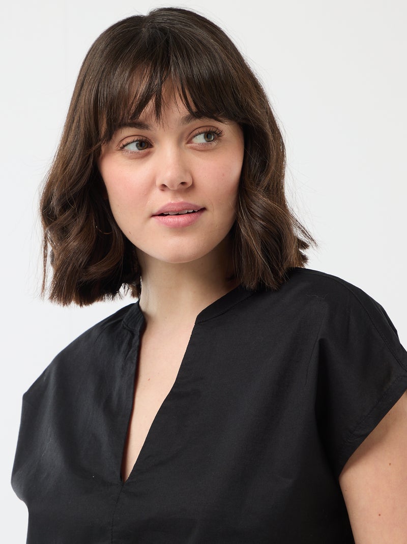 Blouse met korte mouwen en V-hals Zwart - Kiabi