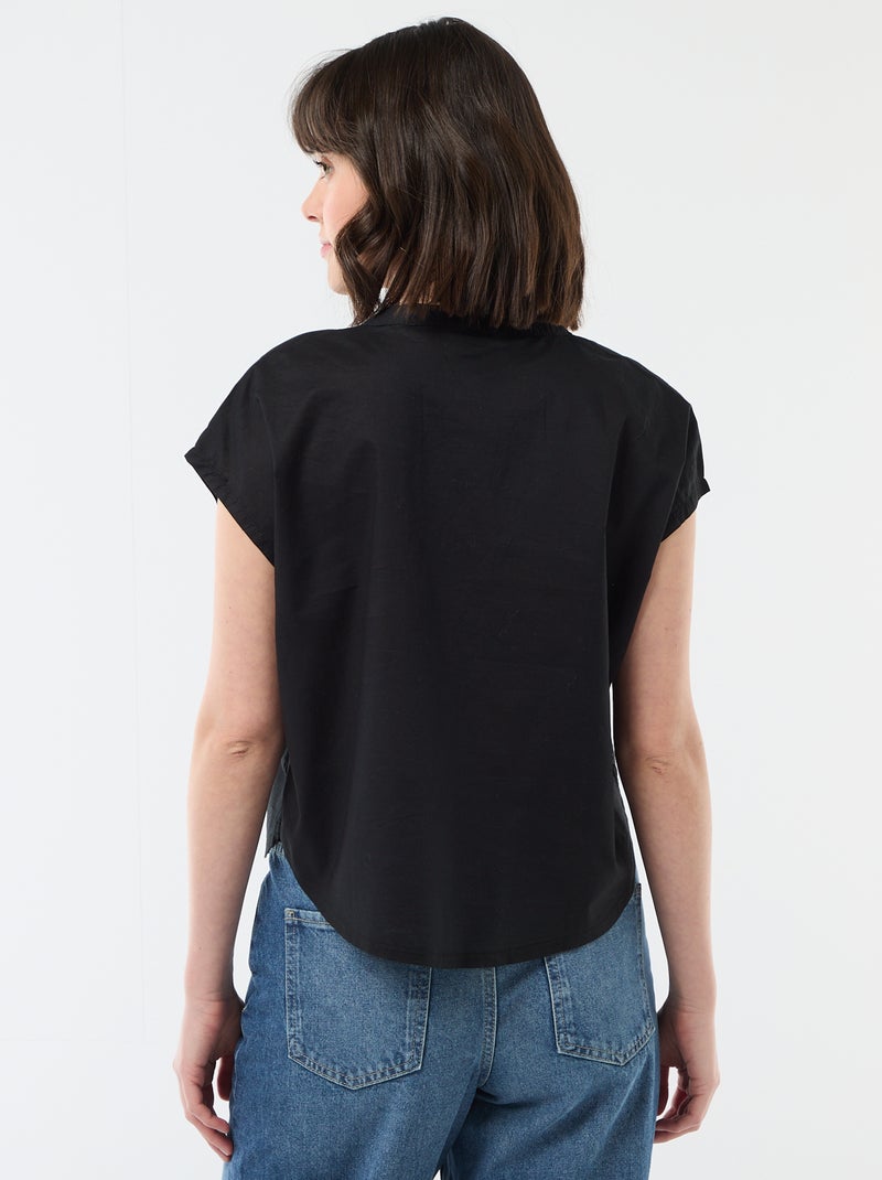 Blouse met korte mouwen en V-hals Zwart - Kiabi