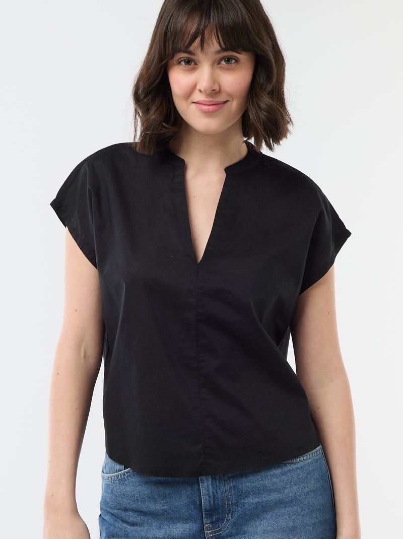 Blouse met korte mouwen en V-hals Zwart - Kiabi