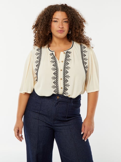 Blouse met korte mouwen met borduursel - Kiabi