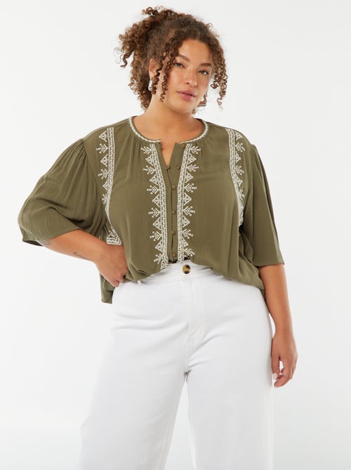 Blouse met korte mouwen met borduursel - Kiabi