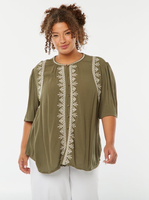 Blouse met korte mouwen met borduursel - Kiabi