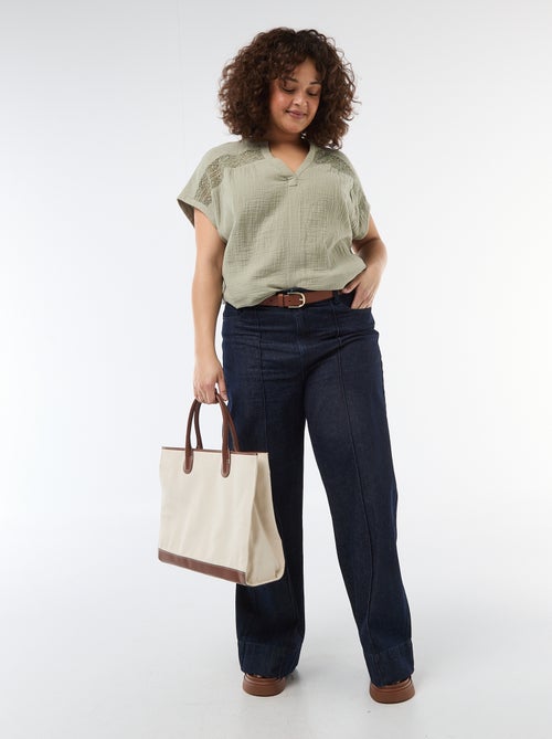 Blouse met korte mouwen van dubbel katoengaas - Kiabi