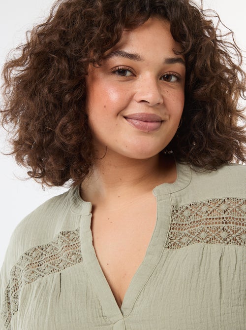 Blouse met korte mouwen van dubbel katoengaas - Kiabi