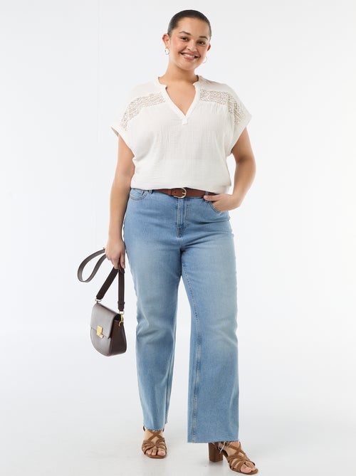 Blouse met korte mouwen van dubbel katoengaas - Kiabi