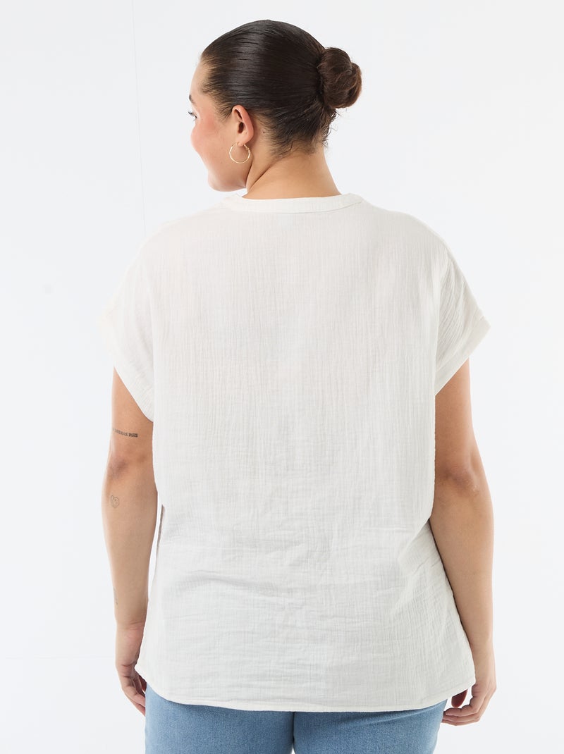 Blouse met korte mouwen van dubbel katoengaas Wit - Kiabi