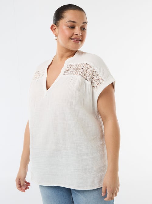 Blouse met korte mouwen van dubbel katoengaas - Kiabi