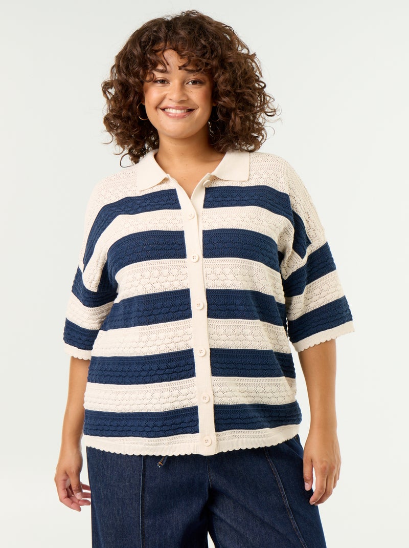 Blouse met korte mouwen van gehaakte stof Biege - Kiabi