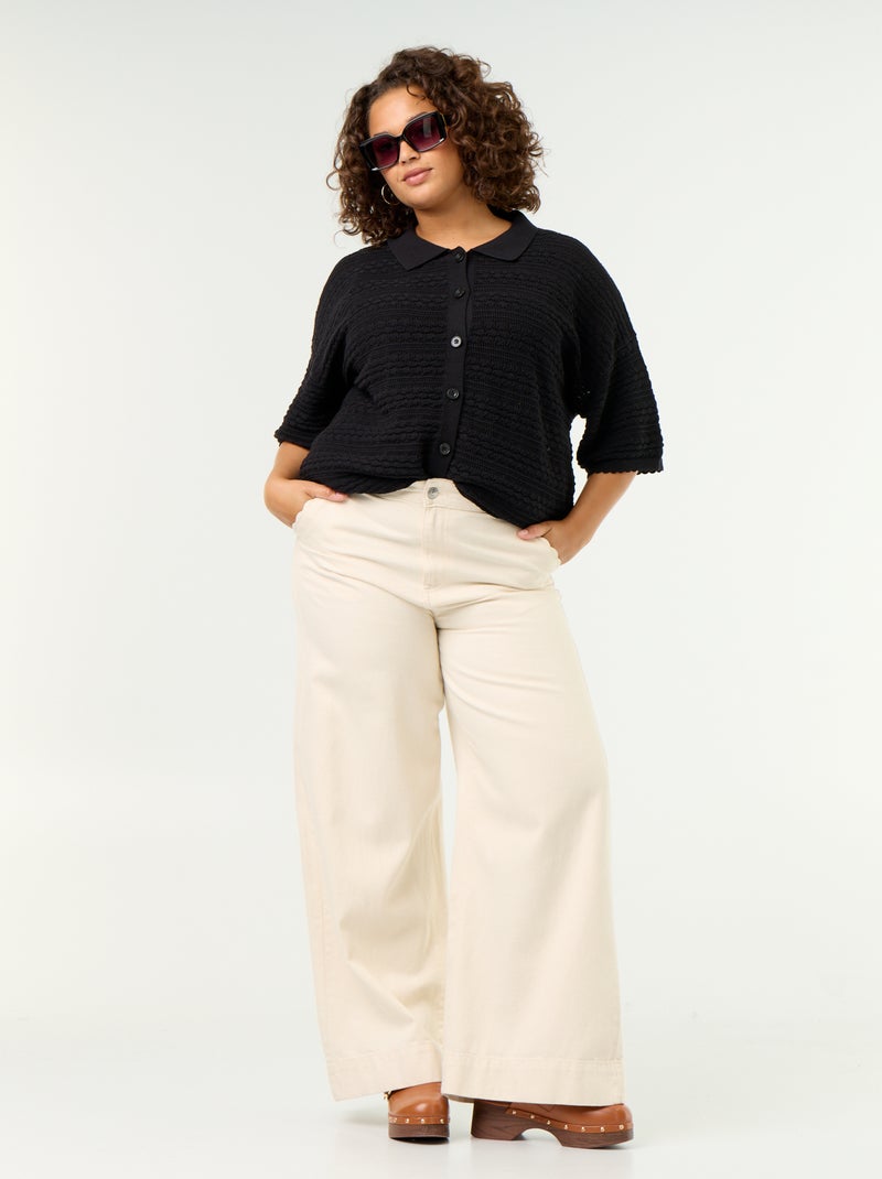Blouse met korte mouwen van gehaakte stof Zwart - Kiabi