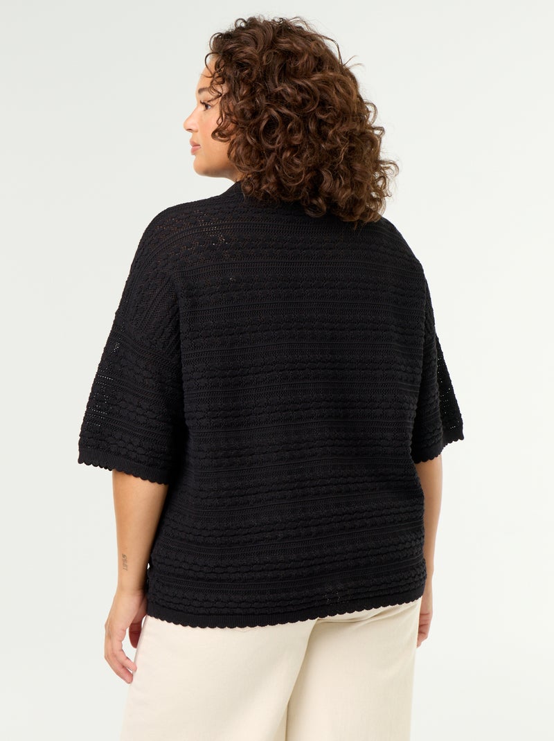 Blouse met korte mouwen van gehaakte stof Zwart - Kiabi