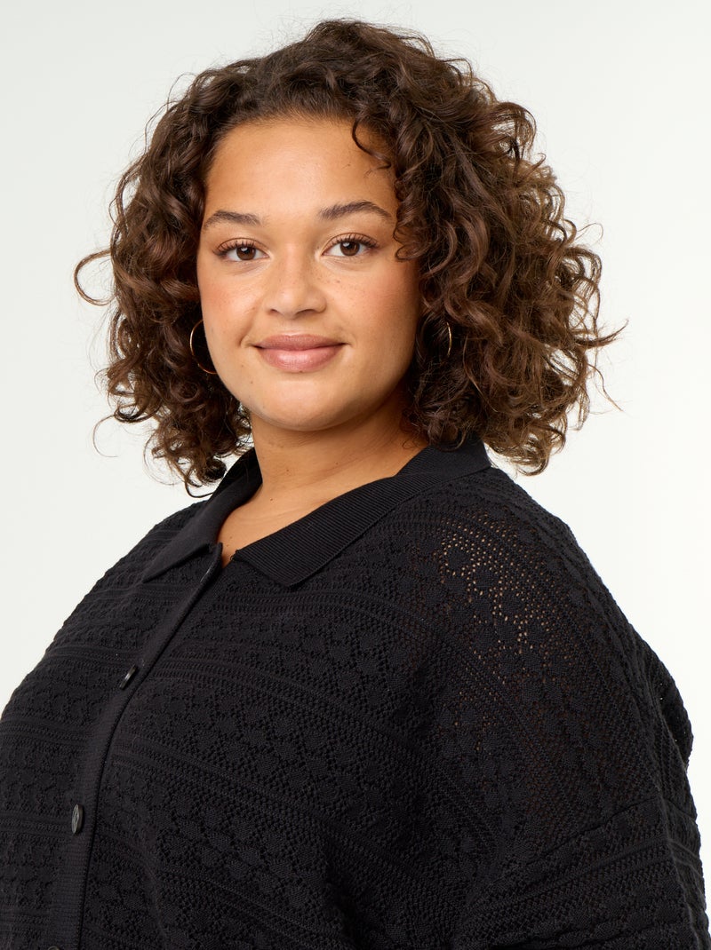 Blouse met korte mouwen van gehaakte stof Zwart - Kiabi