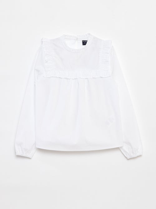 Blouse met lange mouw en ruche aan de halsinzet - Kiabi