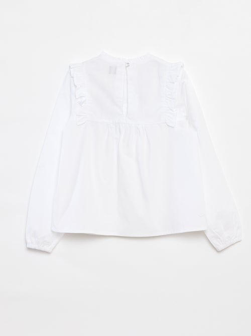 Blouse met lange mouw en ruche aan de halsinzet - Kiabi