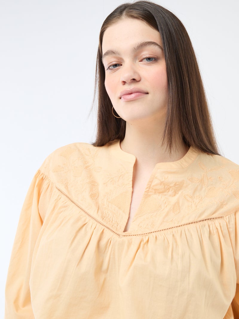 Blouse met lange mouwen en borduursels Biege - Kiabi