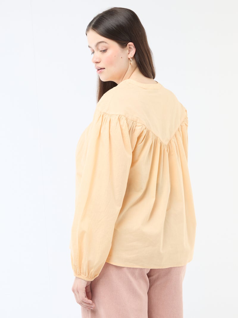 Blouse met lange mouwen en borduursels Biege - Kiabi