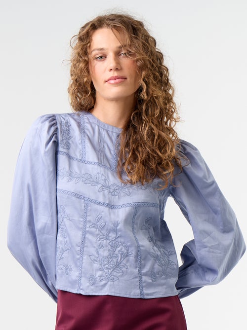 Blouse met lange mouwen en borduursels - Kiabi
