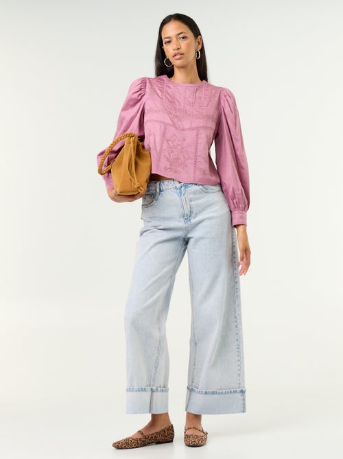Blouse met lange mouwen en borduursels - Kiabi