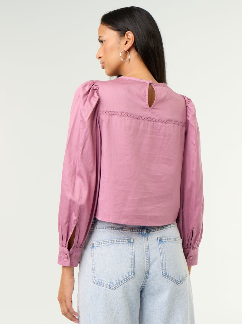 Blouse met lange mouwen en borduursels Paars - Kiabi