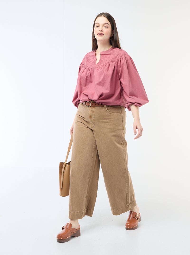 Blouse met lange mouwen en borduursels Rood - Kiabi