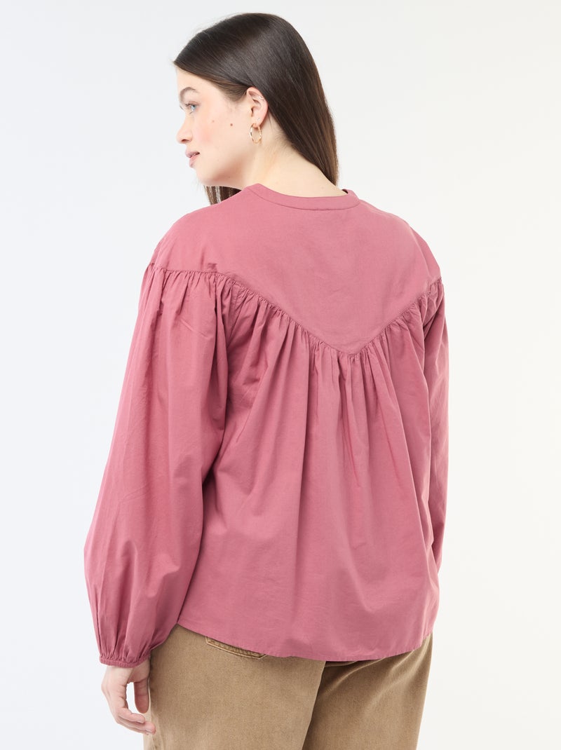 Blouse met lange mouwen en borduursels Rood - Kiabi