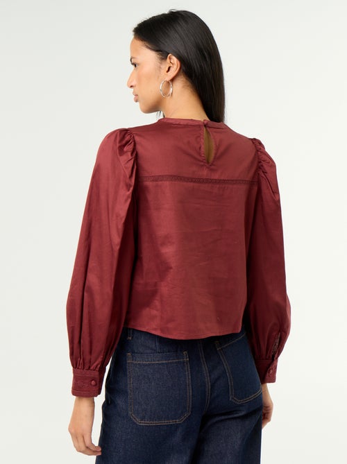 Blouse met lange mouwen en borduursels - Kiabi