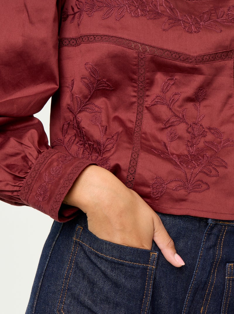 Blouse met lange mouwen en borduursels Rood - Kiabi