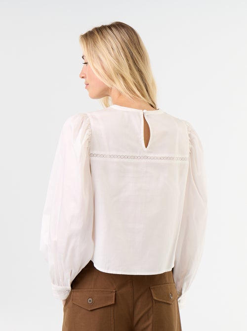 Blouse met lange mouwen en borduursels - Kiabi