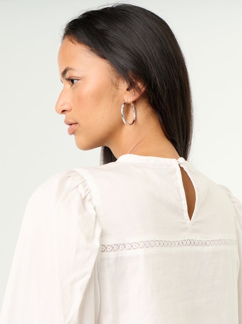 Blouse met lange mouwen en borduursels Wit - Kiabi