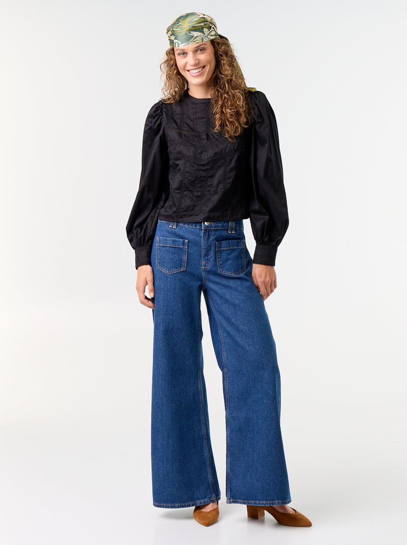 Blouse met lange mouwen en borduursels Zwart - Kiabi