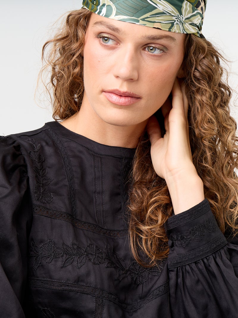 Blouse met lange mouwen en borduursels Zwart - Kiabi
