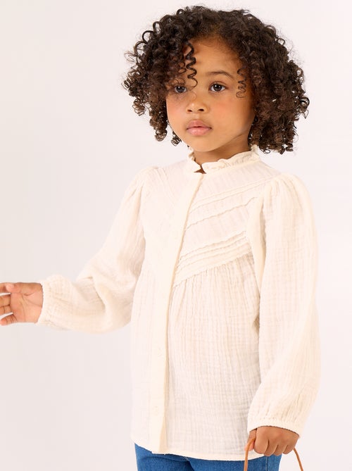 Blouse met lange mouwen en fantasievolle kraag - Kiabi
