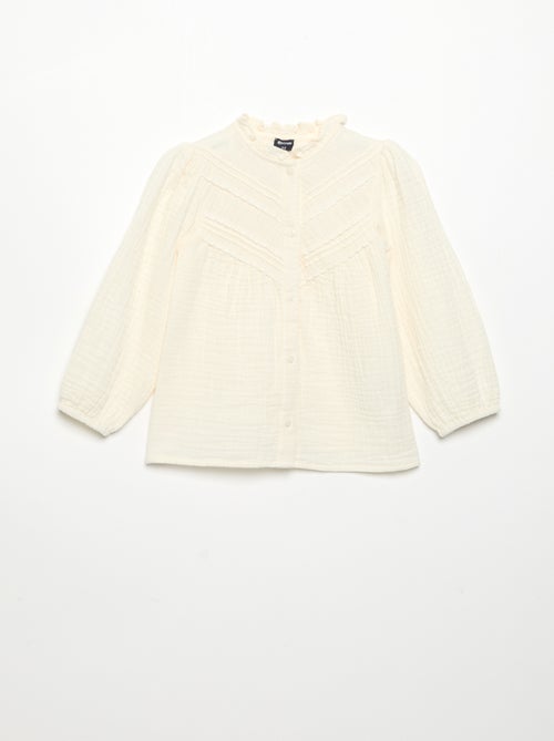 Blouse met lange mouwen en fantasievolle kraag - Kiabi